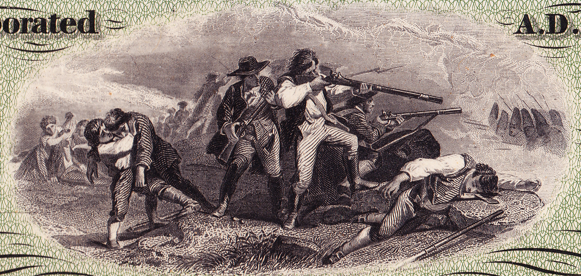 Central vignette showing the Battle of Rhode Island.