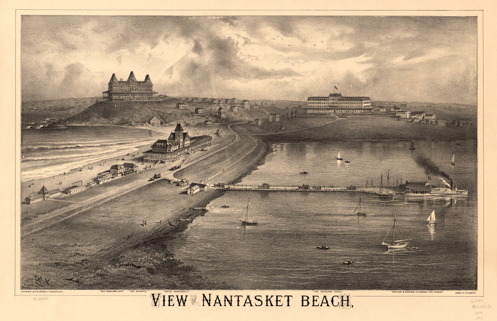 1879 lithograph showing Nantasket Beach on Massachusetts Bay. (Source: Library of Congress.)