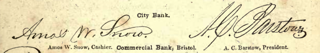 The above image, a detail from the Autographical Counterfeit Detector, shows how talented swindlers of the day were at forging bank offices' signatures. 