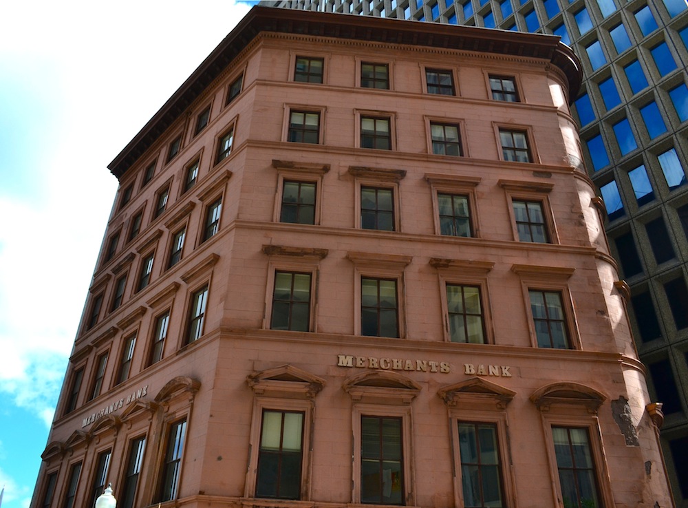 The Merchants Bank building on Westminster Street. 