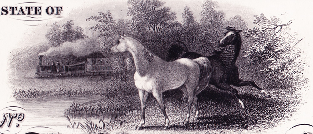 This vignette showing a train startling horses, was meant to depict a new form of transportation replacing an old one.