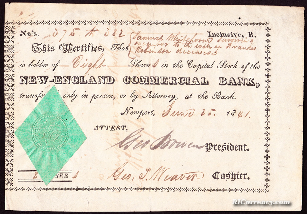Eight shares, numbered 375 to 382, June 21, 1841. 