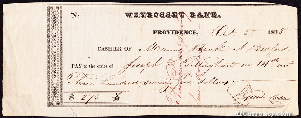 Bank check from 1838.