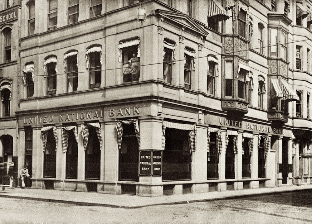 United National Bank's offices on Exchange Place (now Kennedy Plaza).