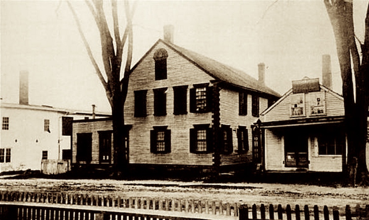 A 19th century photo of the Masonic Hall in Chepachet. Farmers Exchange occupied rooms on the first floor of this building. 