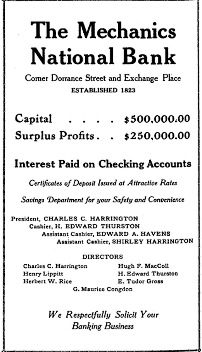 A 1922 ad for the bank. 