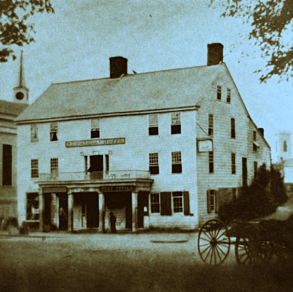 The Washington Bank occupied a room at the left of the old post office in Dixon Square in Westerly from 1800 to 1836. 