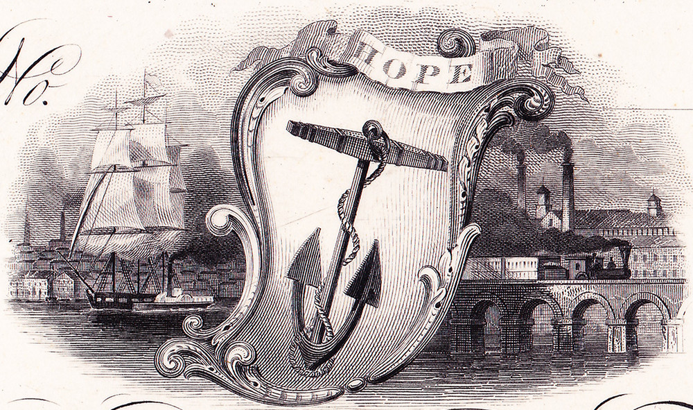 Detail showing a stylized version of Rhode Island's state seal.