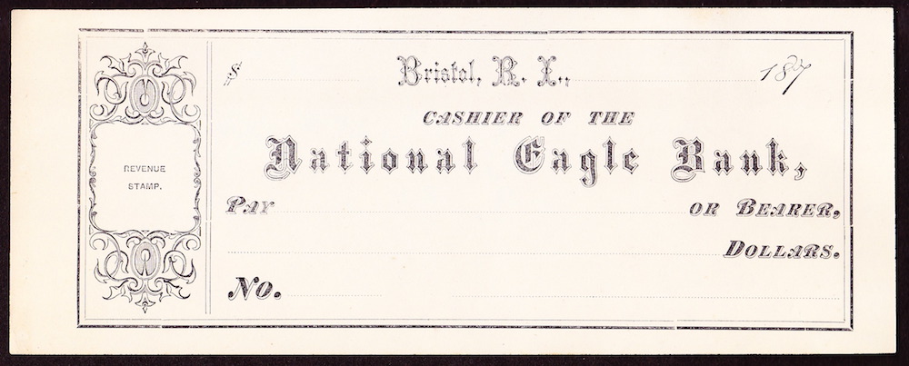 National Eagle Bank check from the 1870s.