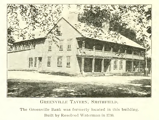 A vintage photo of the first home of the Smithfield Union Bank in the Greenville Tavern. 