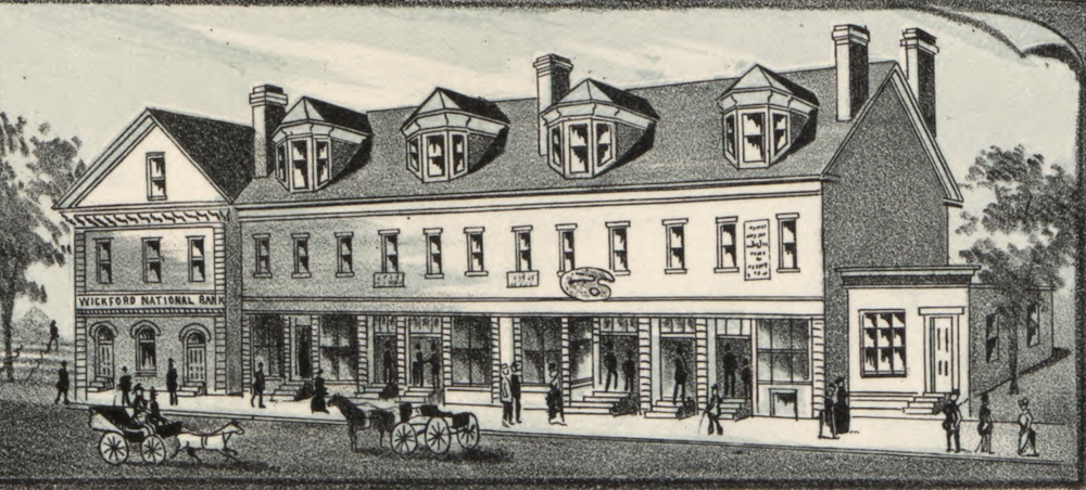 A map from 1888 depicts the Wickford National Bank on the Avis Brick Block. (Source: Library of Congress.)