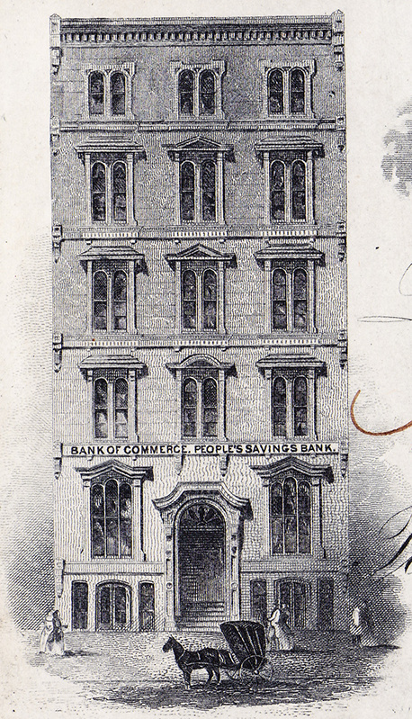 Detail from a check showing the Bank of Commerce's building. 