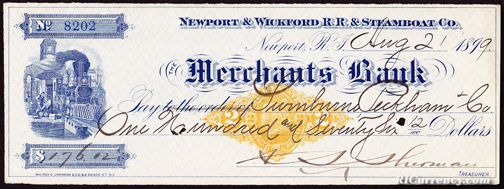 Bank check from August 2, 1899. 