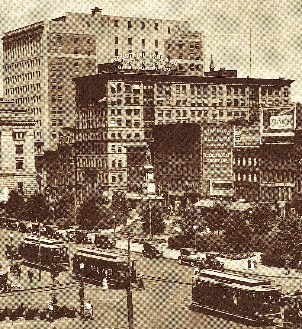 The Industrial Trust Building on Exchange Street seen from Exchange Place (now Kennedy Plaza). 