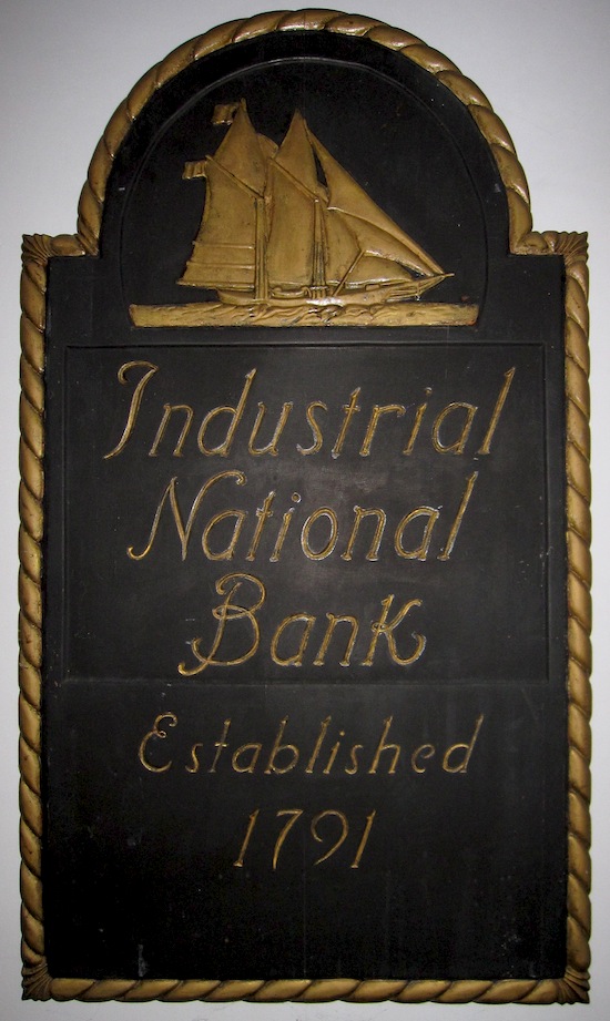 Sign for an Industrial National Bank branch. 