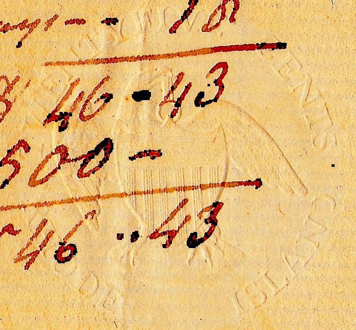 The note's 25 cent revenue stamp, with contrast adjusted. 