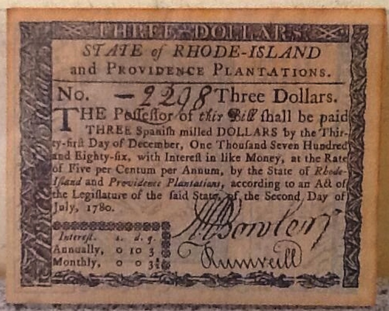 1780 $3 continental currency RI