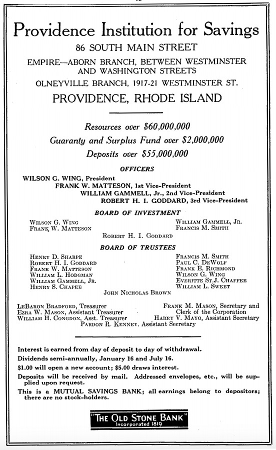 An advertisement from The Providence House Directory and Family Address Book, 1931-1932.