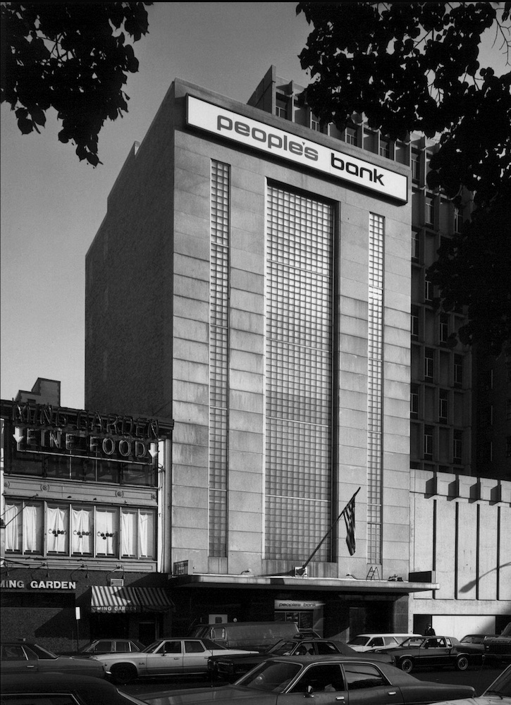 A vintage photo showing People's headquarters on Kennedy Plaza. 