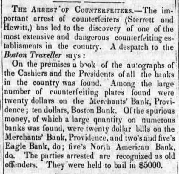 Bank of North American counterfeits 1852
