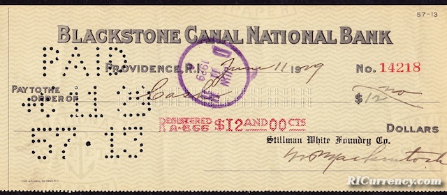 Blackstone Canal National Bank Check