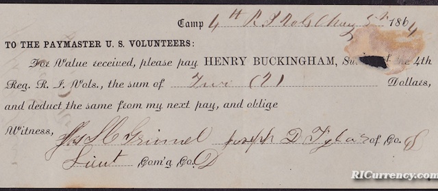 Henry Buckingham Sutler Note