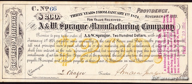 A & W Sprague Manufacturing $200 Bond