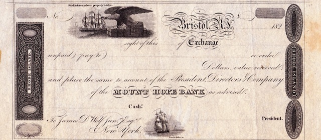 Mount Hope Bank Bill of Exchange